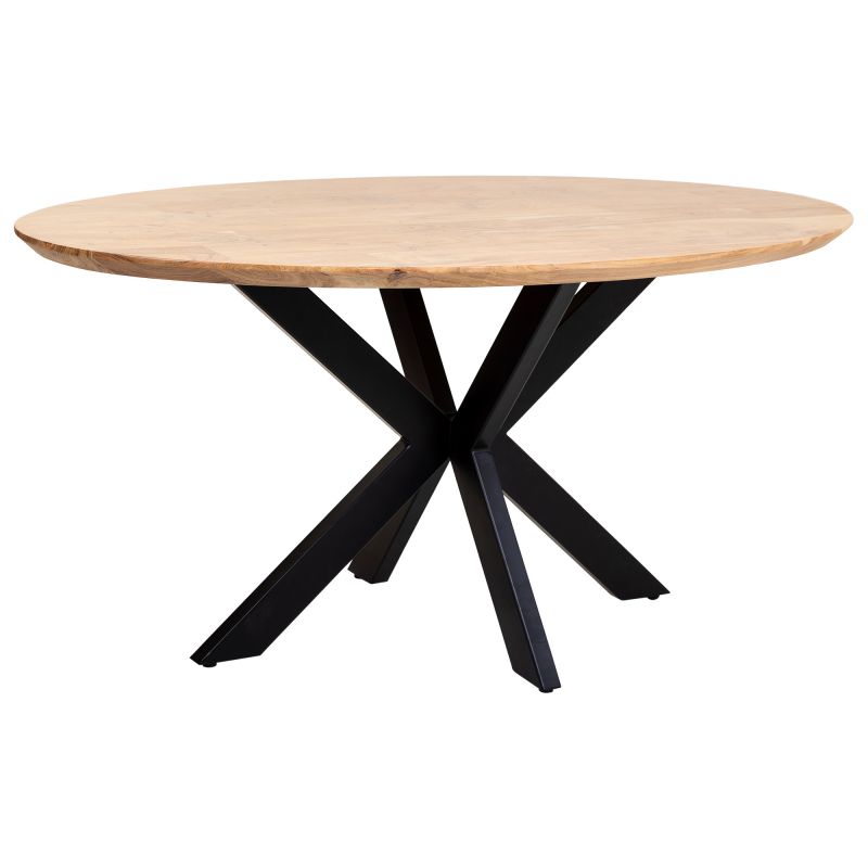 mesa de comedor ovalada borde suizo de madera de acacia acabado color natural